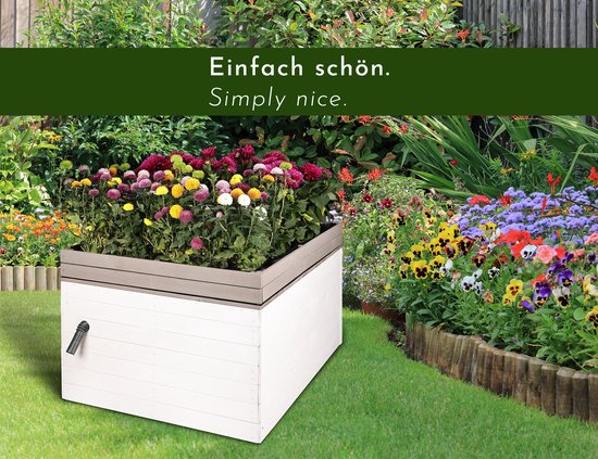 WONDERMAKE® Grand garage design pour robot tondeuse à gazon XXL universel avec évacuation de l'eau, jardinière en bois, auvent pour robot tondeuse à gazon, abri pour robot tondeuse à gazon, toit plat, 78,5 x 96 x 57 cm, gris anthracite blanc