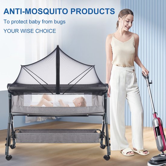 Klamboe - Muggennet - Klamboebed - Opvouwbaar - 55cmx100cm - Zwart - Anti-Muggen - Lichtgewicht - Met rits - Voor babybedje — afbeelding 2