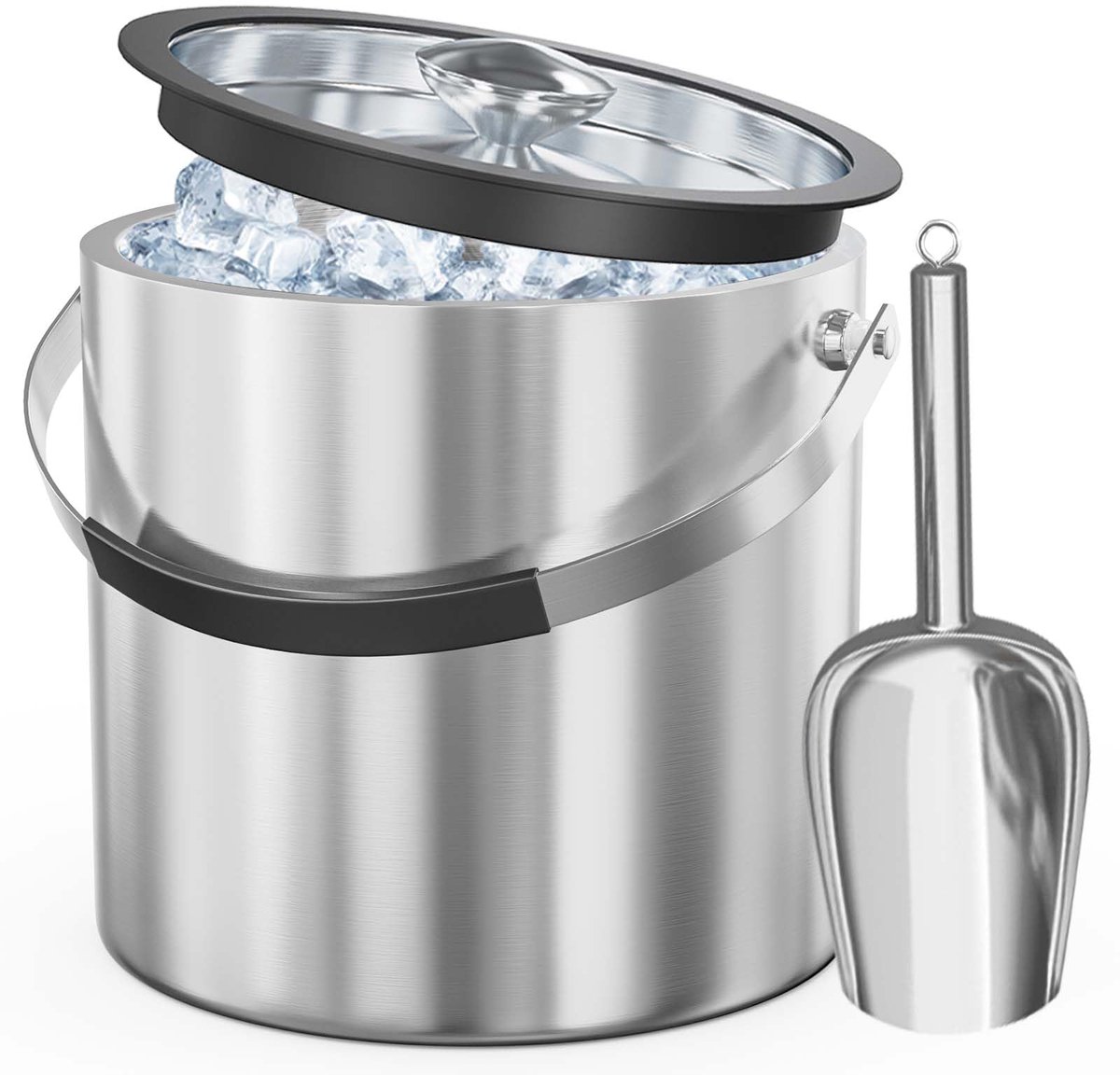 Unyqoos® Isoleerde RVS IJsemmer Met Schep Voor Drankjes En Feestjes, 2,2 Liter Capaciteit