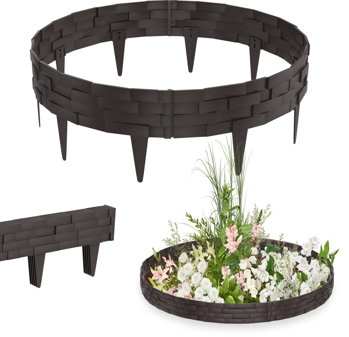 20m Kunststof Grasrand (Steenlook) - Beeteinfassing, Tuinborder, Maaibord - Bruin