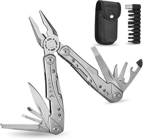 Couteau de poche multifonction FOXLY® 23 en 1 + étui de transport + jeu d'embouts 9 pièces Plein air , la Survie , la chasse et le Camping - Bold X96