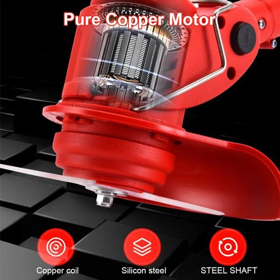 Mila Shop Grastrimmer - Grasschaar - Grasmaaier elektrisch - 2 accu's en lader - Bostrimmer - Kantmaaier - Draadloos - Rood — afbeelding 4