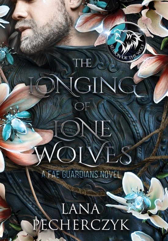 De omslag van 'The Longing of Lone Wolves' toont een close-up van een man met baard, omringd door bloemen en ranken. De titel en auteursnaam staan prominent weergegeven.