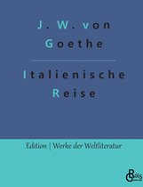 Boekcover 'Italienische Reise' van J.W. von Goethe. Blauwe en groene achtergrond met witte en lichtblauwe tekst.