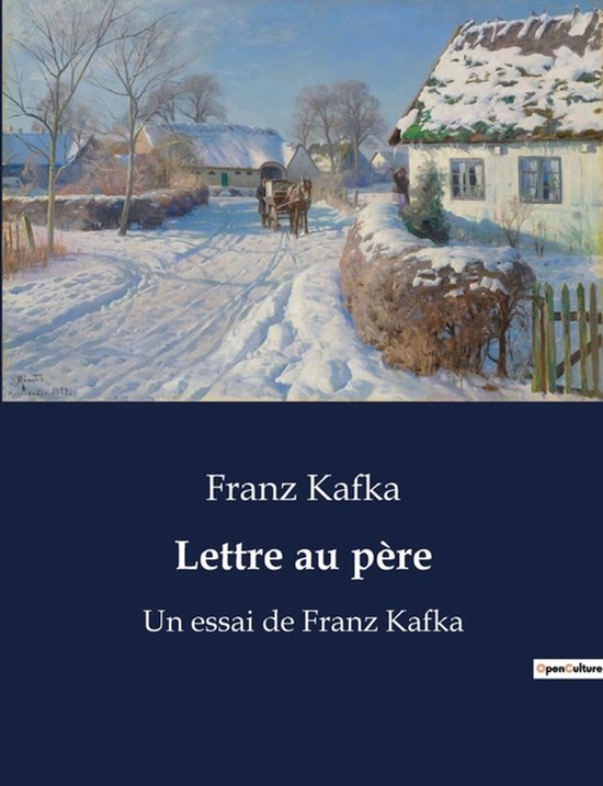 Un paysage hivernal avec une calèche tirée par des chevaux sur une route enneigée, une chaumière sur la droite. Titre : Lettre au père.