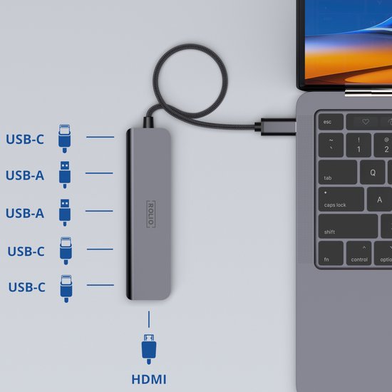 Hub USB C Rolio - HDMI 4K - USB 3.0 - USB-C