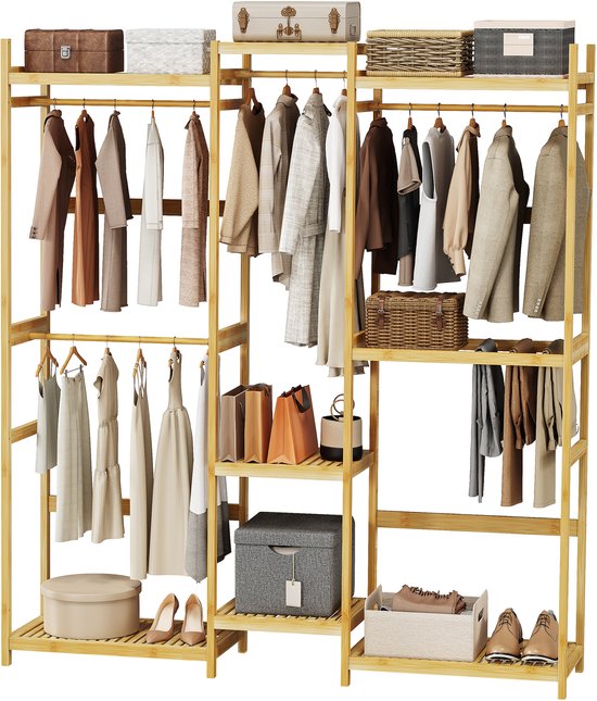 Kledingkast - open kledingkast - garderoberek - 151 x 43 x 166 cm - metaal met stof - zwart