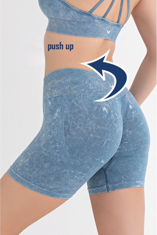 Dames Sportlegging Kort - Sportbroek dames - Gym short - Sportkleding - Shape & Liftend Effect - Jeansblauw - Maat M/L — afbeelding 3