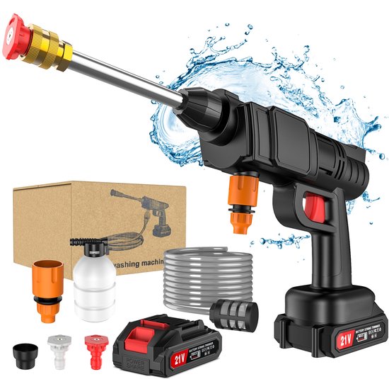 Draadloze 30Bar Hogedrukreiniger 1000W - Professionele Accu Hogedrukspuit voor Auto, Tuin & Fiets | 12.000 RPM Motor | Compatibel met Makita 18V Accu | Incl. 4x Sproeiers + Snelkoppeling Inclusief 1x accu + 1x oplader