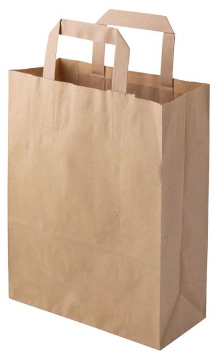 Draagtassen van gerecycled papier 22 × 10 × 28 cm bruin - 250 stuks