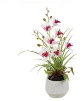 Tafeldecoratie Kunstbloemen Set Van 2 Kunststof Orchideeën - Met Keramische Donutvaas, Witte Kunstbloemen Voor Tafeldecoratie Bloemen Cadeau Langdurig