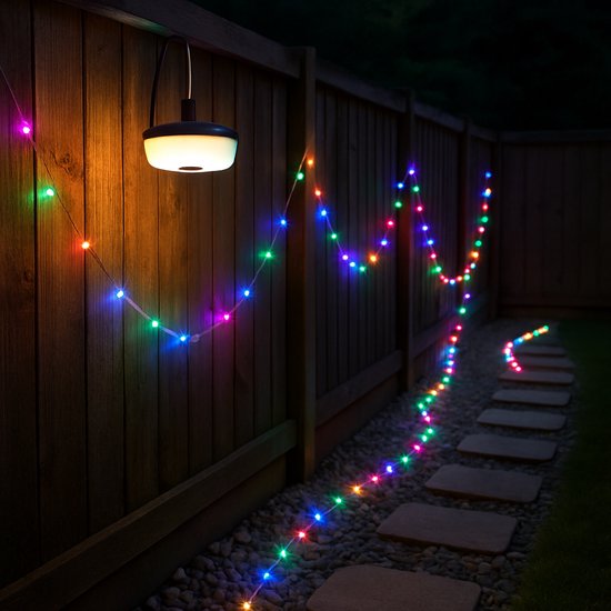 Best Active Camping Lichtsnoer Met Appbediening - 7 Meter - IPX4 Waterdicht - Oprolbaar - Oplaadbaar - RGB Multi-Kleur - Verlichting Buiten Slinger - Lampjes - Kampeerlamp - Tentlamp - Campinglamp - Tuinlamp - Tuinverlichting — afbeelding 4