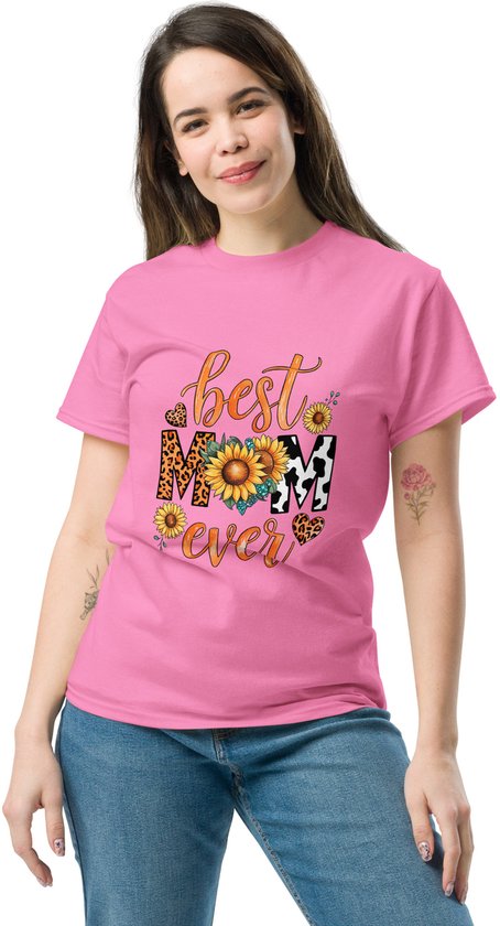 Dames T Shirt Best Mom Ever - Cadeau voor de liefste Moeder - Katoen - Roze - 3XL