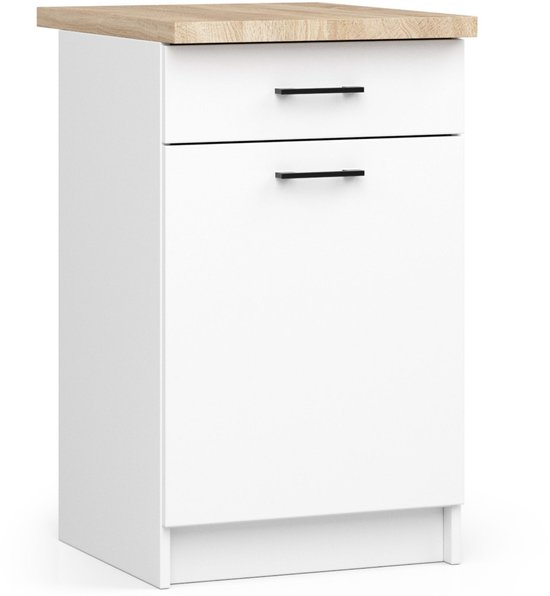 Meuble de cuisine modulaire OLIWIA S50 avec dessus / Meuble bas avec 1 porte et 1 tiroir / AKORD Furniture Factory / Wit / 50 x 85 x 46 cm