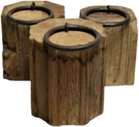 by Mooss - Deurstopper - Hout - Robuust - Stoer - Ijzeren ring - Landelijk - Massief - Groot - Decoratie - Uniek - Duurzaam