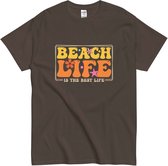 Dames en Heren Zomer T Shirt - Beach Life - Strandleven - Katoen - Bruin - M