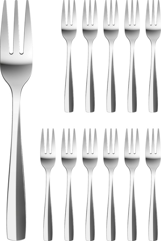 Gebaksvorkjes - set van 12 taartvorkjes - rvs - 13,5 cm