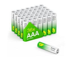GP Extra Alkaline AAA batterijen – 36 stuks batterijen AAA (Micro/ LR03) – Batterij AAA met nieuwe G-TECH Technologie