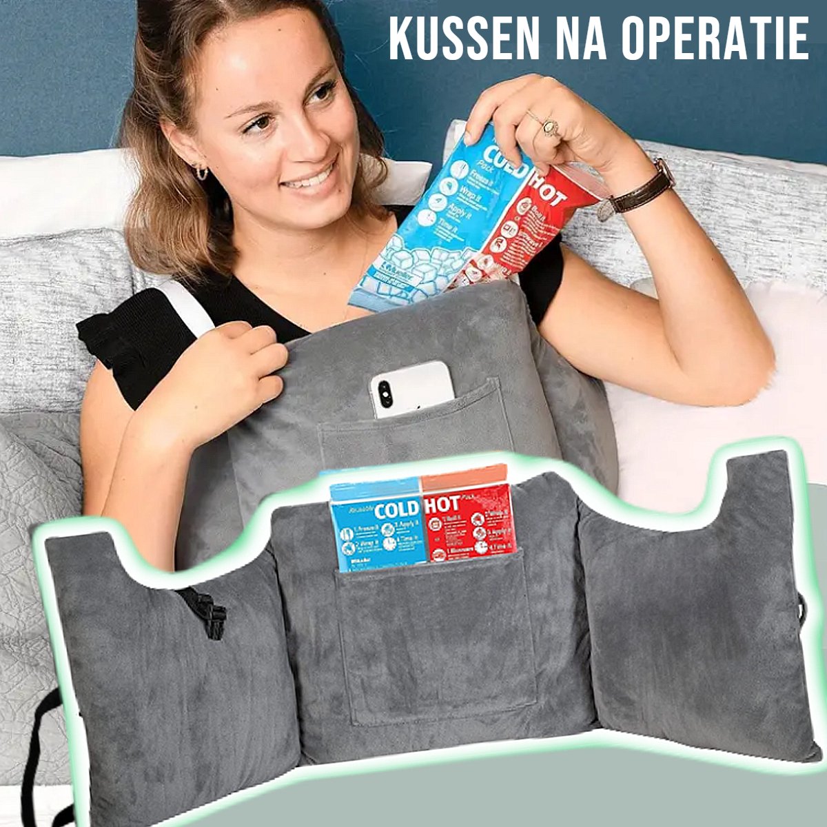 Allernieuwste.nl® Post Mastectomiekussen Lumpectomiekussen Kussen Na Borstkanker Operatie, Borstvergroting of Borstverkleining - Grijs %%