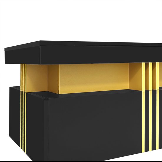 Sweiko Rechthoekige Salontafel - Hoogglans Tafelblad - 2 lades - 100x50x40cm - Zwart