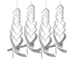 4 stuks - zilveren spiraalvormige vogelverjagers van 45 cm - afschrikmiddelen voor buiten - reflecterende hangende vogelverjagers van mylar - om dieren op afstand te houden - voor decoraties op het terras, gazon en in de tuin