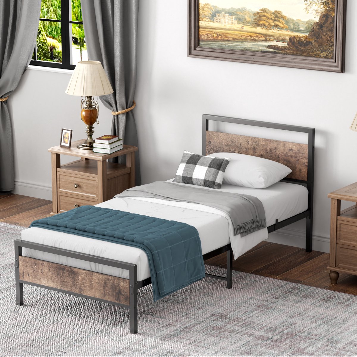 HAUSS SPOLE Modern Metalen Bed 90 x 200 cm met Lattenbodem-Dubbel/Eenpersoonsbed-Klassiek Bed-Geschikt Voor Logeerkamerbed-Jeugdkamerbed (Zwart)