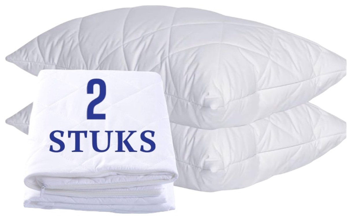 Ultra Soft Gewatteerde Kussenbeschermer met Rits - Microvezel - Antibacterieel - Anti-allergie - 60x70 cm -Set van 2 stuks - Wit