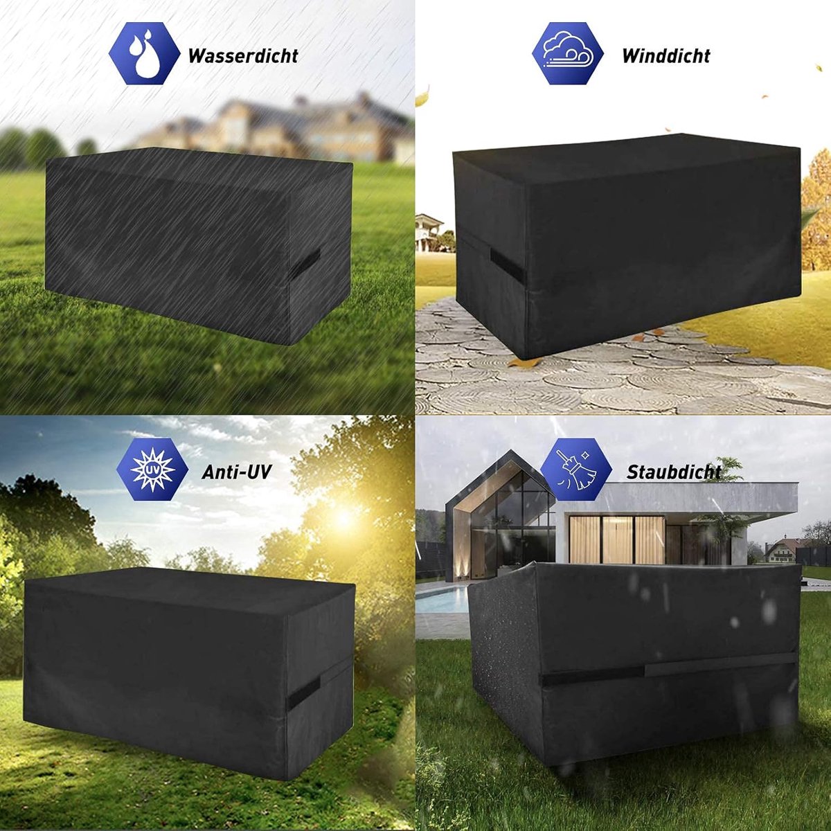 Waterdichte beschermhoes voor tuintafel, 155 x 130 x 74 cm, zwaar belastbaar 420D Oxford-weefsel