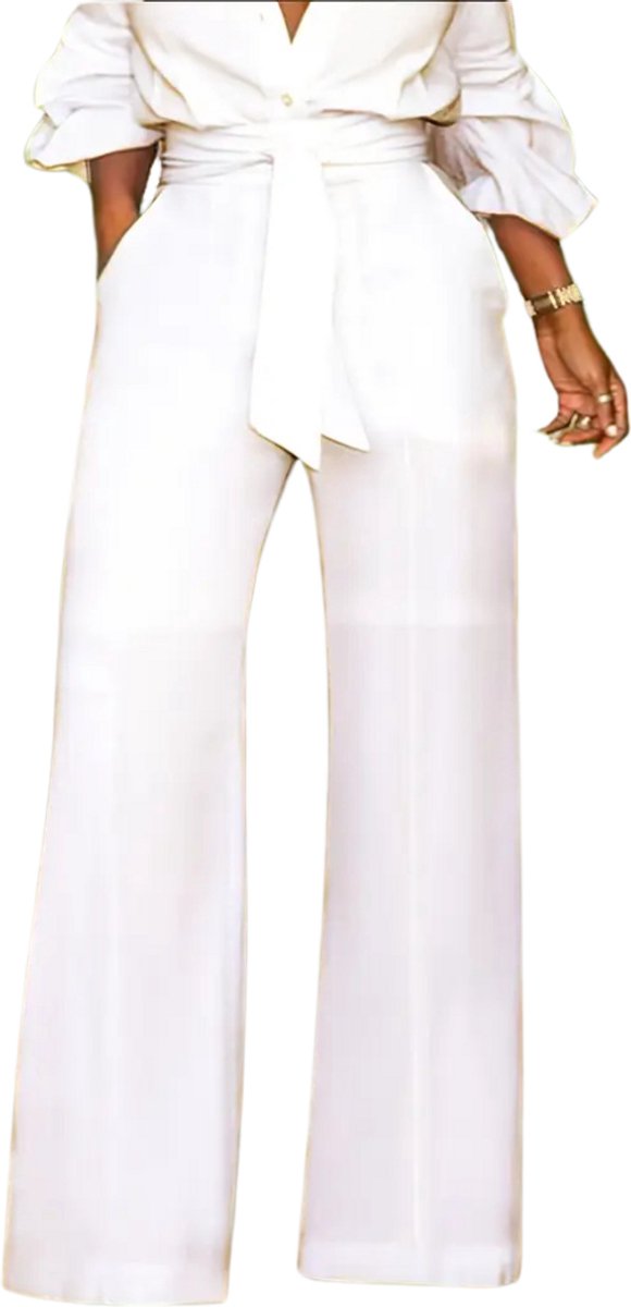 Nivard Linnen Broek Dames Zomerbroek Volwassenen Lange Broek Pantalon Strandbroek Zomer Ibiza Stijl Wit
