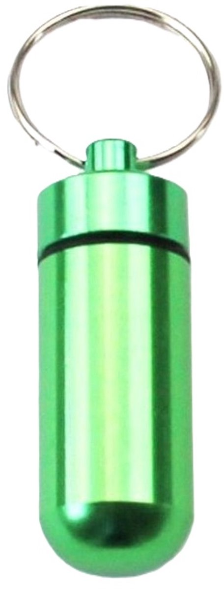 Goedkoopste Pillendoosje I Aluminium Pillenkoker I Medicijn Doosje I Pil Box I Sleutelhanger | Waterdicht I 5 x 1.5 CM I Groen