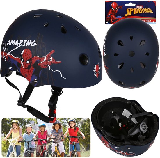 MARVEL Spider-Man Blauw Kinderfietshelm, Sportief, Lichtgewicht, Verstelbaar 52-56 cm