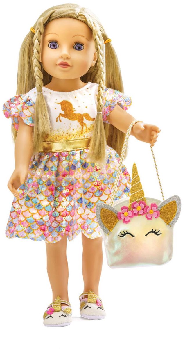 Pu-Glitzerkleid Einhorn Goldy,Gr.35-45cm — afbeelding 3