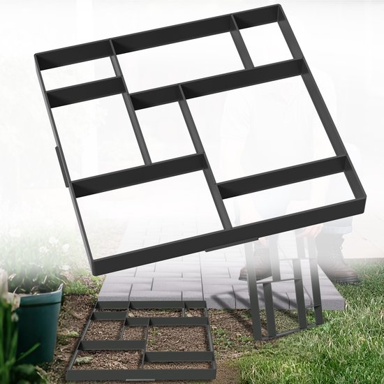 Aufun Bestratingsmal 8 kamers, Betonnen mallen Tuinstencil Bestratingsplaten Schilderen Bestratingsstenen, Zwart, 50x50x4,5cm, 1x Bestrating