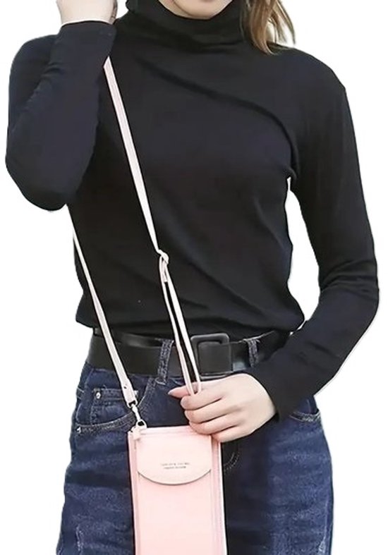 Mini sac pour téléphone I Support pour téléphone et portefeuille en 1 I Sac bandoulière I Sac pour smartphone I Cuir PU I Rose