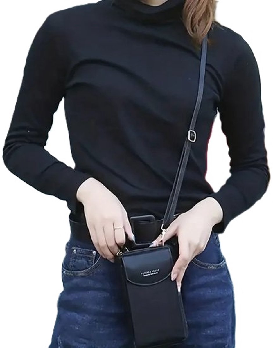 Mini Telefoon Tas I Telfoonhouder & Portemonee in 1 I Crossbody Tasje I Smartphone Tas I PU Leer I Zwart