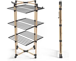 Folding Drying Rack 3 Levels Laundry Rack Large Capacity 25 m Drying Rack with 4 Wheels 2 Side Wings for Indoor and Outdoor Use Black