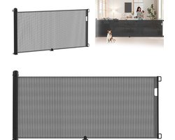 Aufun Traphekje Deurhekje Uitschuifbaar Veiligheidshekje voor Baby - Kinderhekje - Hondenhek - Instelbare Traprekje - voor baby's en honden - Tot 300cm Breed– Zwart