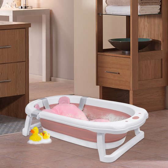 Opvouwbare Baby Badkuip met Kussen - Reisbadkuip, Antislip en Draagbaar - Roze van Sincerity Trading. — afbeelding 3