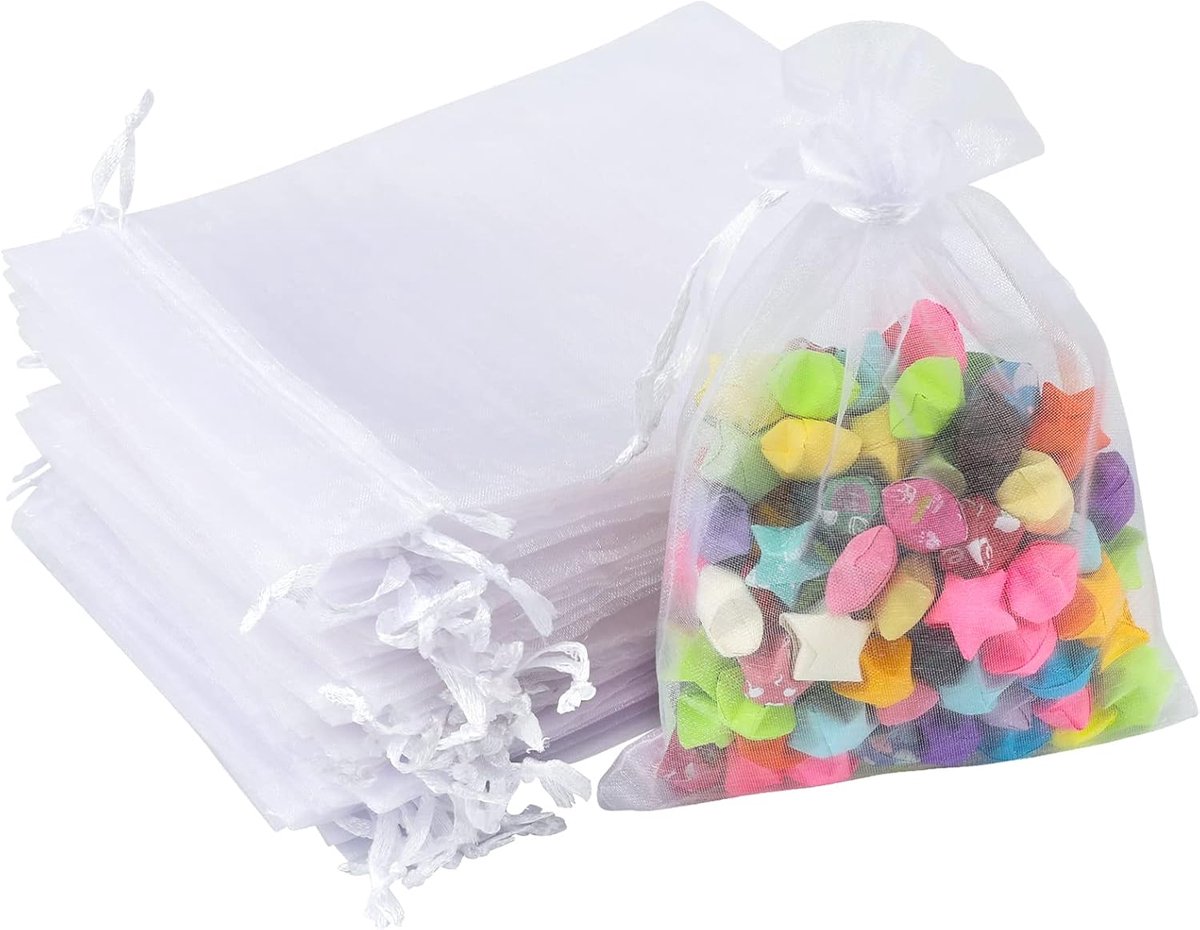 Allecto Plus - Organzazakjes 100 stuks - Wit - 10 x 15 cm - Snoepzakje Sieradenzakje - Cadeauzakje voor Bruiloft - Verpakking voor Cadeaus - Feestelijke Zakjes.