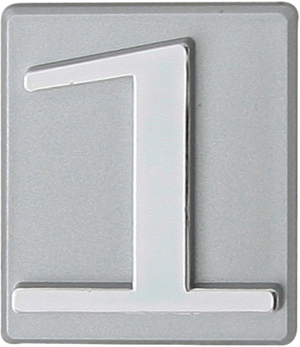 Domino® Deurnummer Zelfklevend INV - "1" - Zilver - Woonhuisnummer Hotelkamernummer 40x47mm - Huisnummer Brievenbus Adresnummer Stickers - Huisnummerplaatje - Deur en Kamernummer - Lockernummer