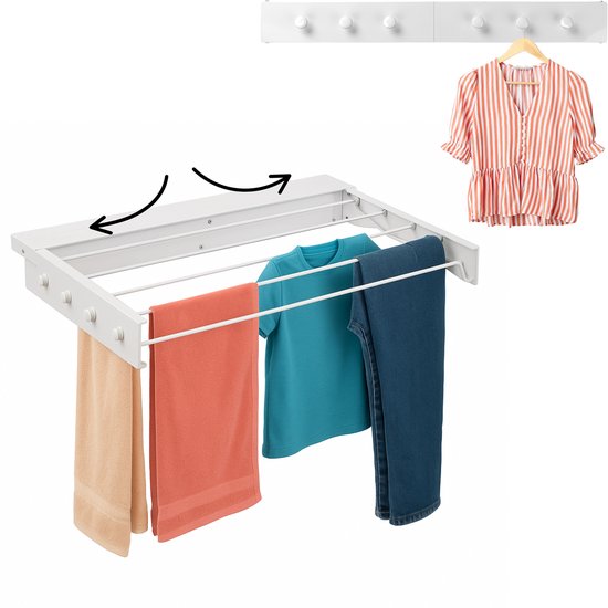 Relaxdays wanddroogrek inklapbaar, binnen, 15 x 80 x 40,5 cm, hangend droogrek, kleine ruimtes, muurbevestiging, wit