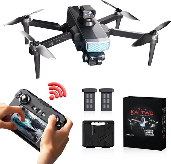 Drone Tedroka® KAI TWO avec écran tactile - Cardan 3 axes - Moins de 249 g - Batterie 2x 25 min, Transmission 5G, Évitement d'obstacles à 360° - Drone RC - Retour automatique GPS - Léger pour Adultes et débutants
