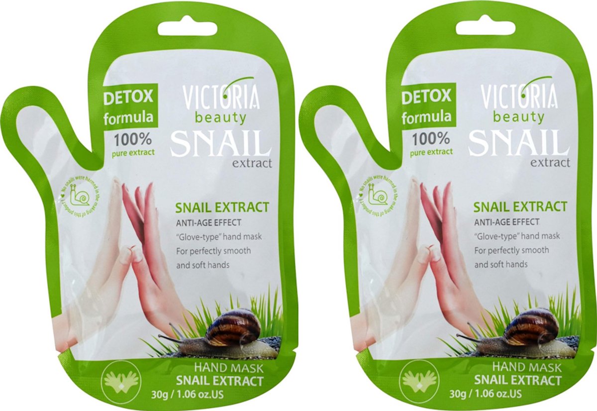 Goedkoopste Victoria Beauty | Voedend, Hydraterend en Anti-Aging Handschoen-Type Handmasker met Slakkenextract | Duo pack/ 2 verpakkingen | voor Droge of Beschadigde Handen en Nagels | 30 g