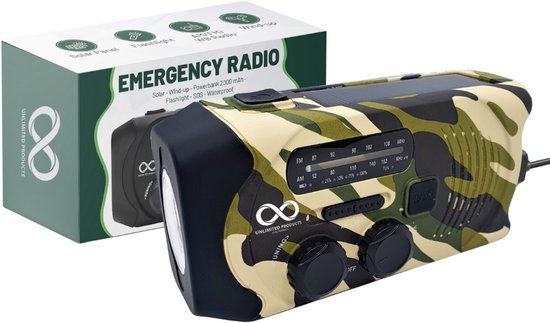 Draagbare noodradio – Powerbank 2000 mAh – Zaklamp – Solar opwindbaar