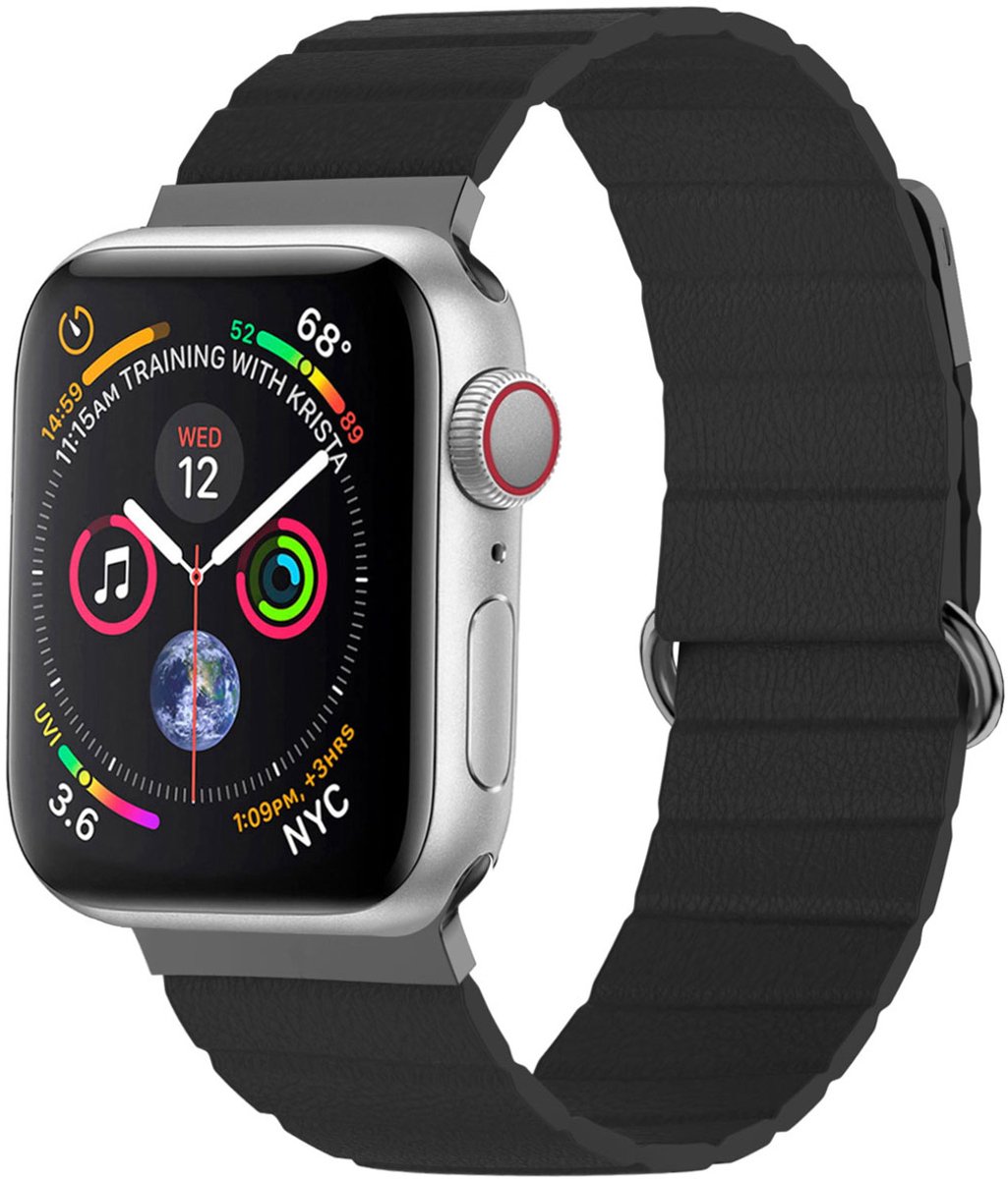 iMoshion Bandje Geschikt voor Apple Watch Bandje Series 1 / 2 / 3 / 4 / 5 / 6 / 7 / 8 / 9 / SE - 38 / 40 / 41 mm - iMoshion Magnetisch lederen band - Zwart