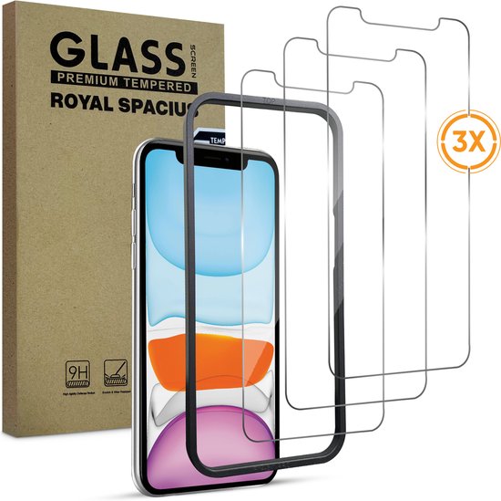 Screenprotector geschikt voor iPhone 11 / XR - Met Uitlijn tool - Gehard Beschermglas - Tempered Glass Screen Cover - 3 Stuks