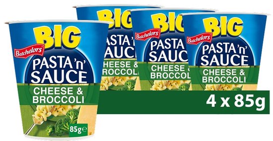 Batchelors Big Pasta Cheese & Broccoli - Vegetarisch - Kant-en-Klare Maaltijd in Cup - 4 Stuks - Snel Klaar