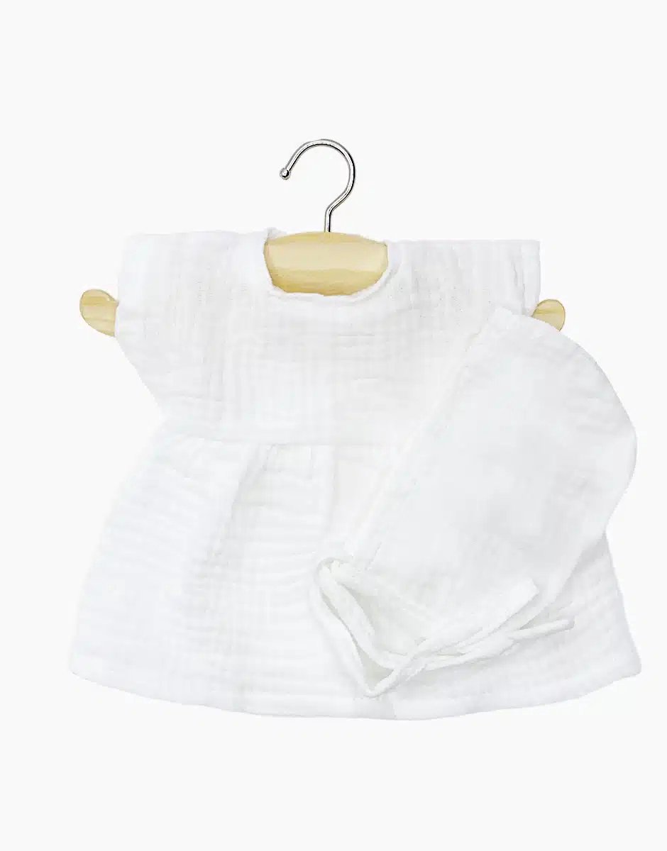 Minikane Poppenkleding Jurk Faustine Wit met Muts 28 cm