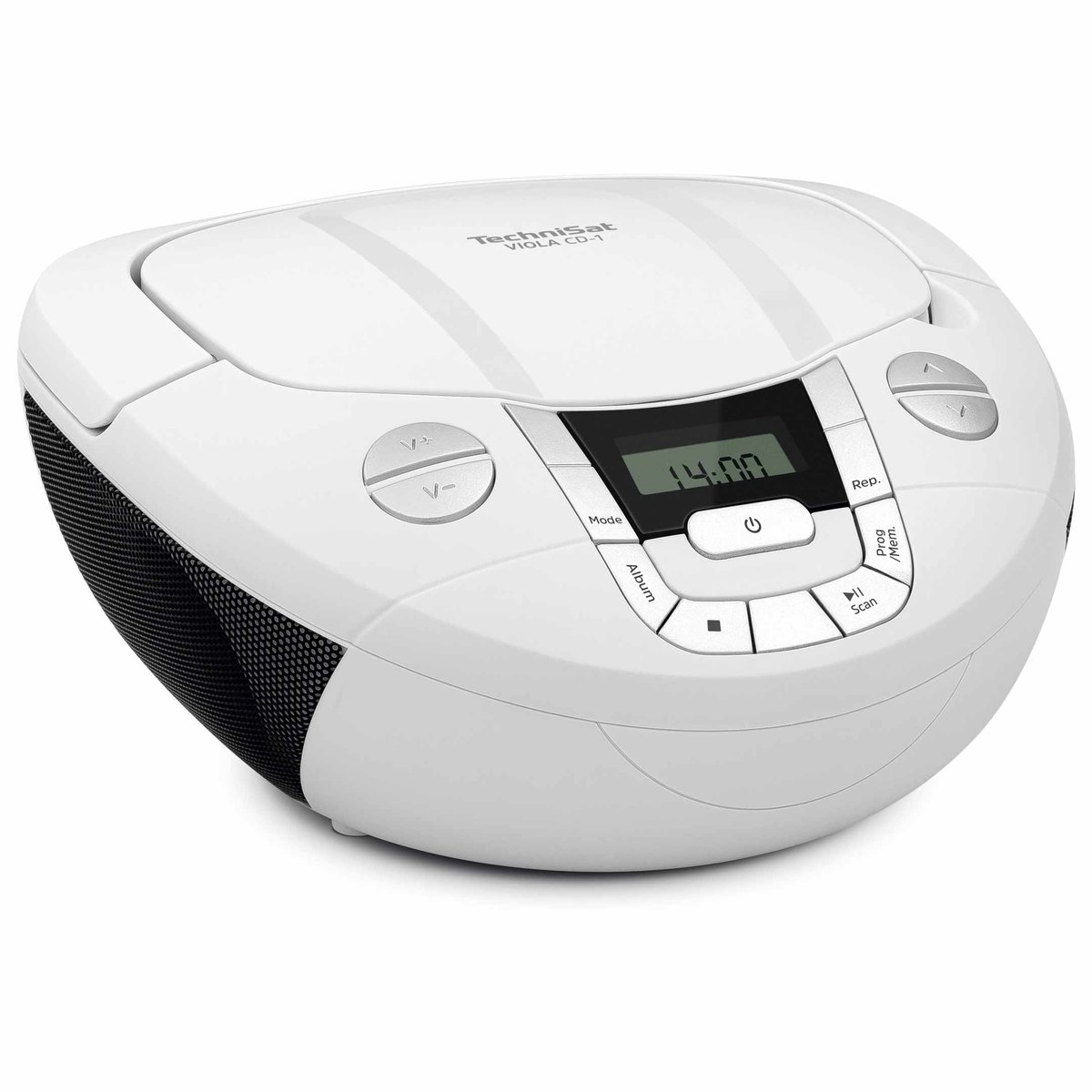 TechniSat VIOLA CD-1 - draagbare stereo cd-speler, boombox met praktische draaggreep (radio voor kinderen, FM-radiotuner, bluetooth-ontvangst, 2 x 1 W RMS-vermogen, net- en batterijvoeding) wit thumbnail 4