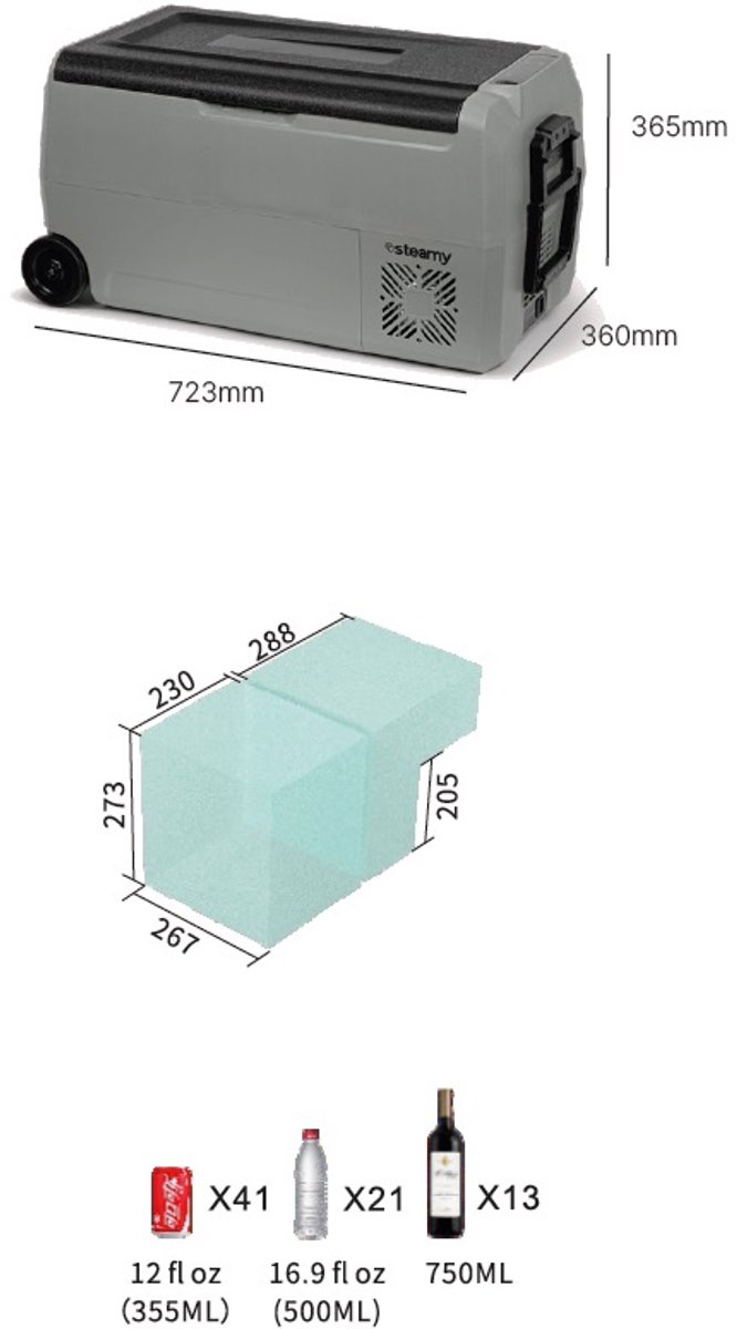 Steamy-E Dual Zone Roller Elektrische Compressor Koelbox Op Wielen - 32 liter - 12V en 230V - voor auto en camping - Grijs – foto 8